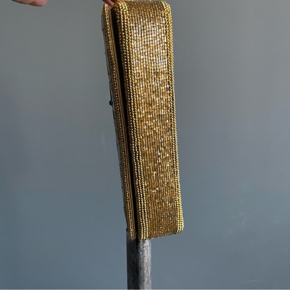 BCBG Max Azria Gold Beaded Metal Clutch | Art Deco Evening Statement Bag